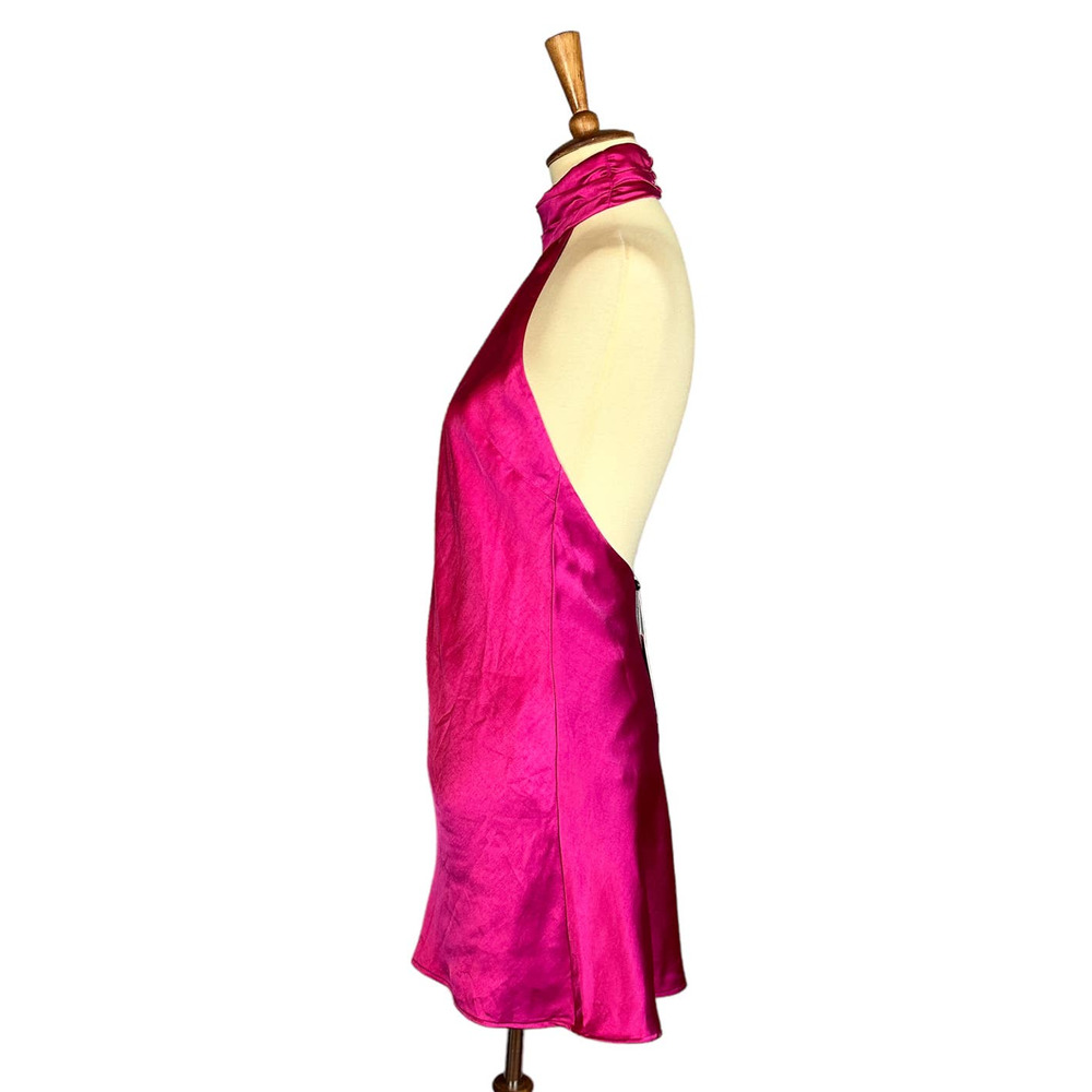 Lovers + Friends Barbie Pink Satin Halter Mini Slip Dress XS Backless Hayes NEW - Picture 5 of 9